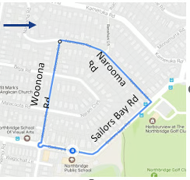 The loop is Sailors Bay Rd, Woonoona Rd, Narooma Rd